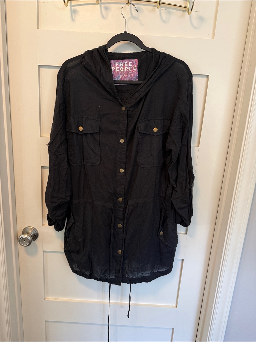 Free People Black Hooded Utility Anorak Jacket